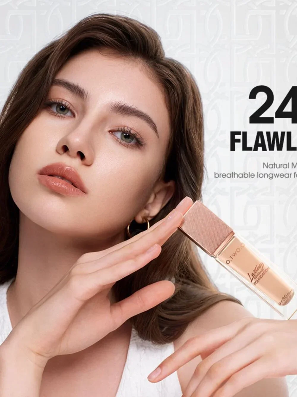 O.TWO.O Full Coverage Foundation, Oil-Control Waterproof Matte Vegan Light Beige